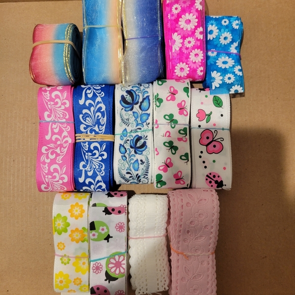 7/8in Grosgrain Organza Printed Ribbon Butterfly Flower Lot, 59.5 yards - Picture 1 of 5